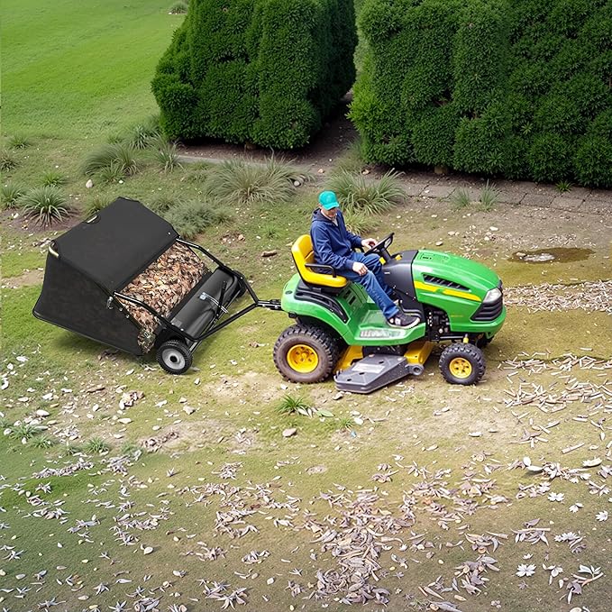 YINTATECH 48" Lawn Sweeper, Tow Behind Leaf Collector, Pine Needle, Pine Cone, Grass Sweeper,Black