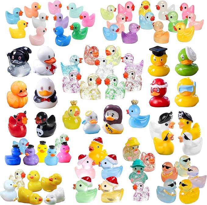 100pcs Various Multicolor Mini Resin Ducks, Tiny Ducks to Hide, Mini Resin Animal Miniature Figurines for Fairy Garden Accessories Aquarium Landscape Bonsai Potted Dollhouse Decor