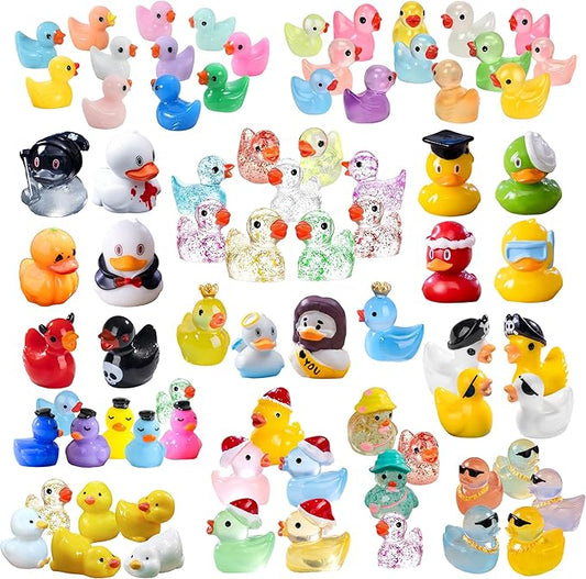 100pcs Various Multicolor Mini Resin Ducks, Tiny Ducks to Hide, Mini Resin Animal Miniature Figurines for Fairy Garden Accessories Aquarium Landscape Bonsai Potted Dollhouse Decor