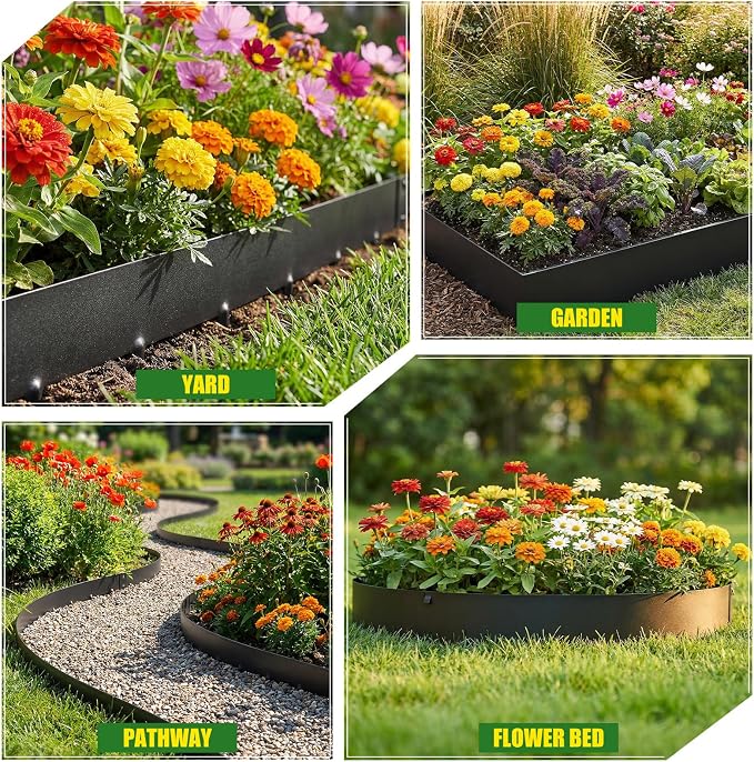 20ft. Galvanized Steel Landscape Edging, 6 Pack Metal Lawn Edging with a Pair of Gloves, Steel Landscape Edging for Fence, Yard Pathway, Flower Beds (Black，40" L x 6" H Each)