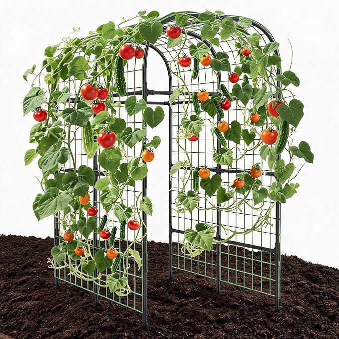 Garden Arch Trellis for Raised Beds, 7.3 FT Metal Cucumber Trellis with Plastic Connectors, u-Shape Plant Support for Climbing Vegetables & Flowers, Weather-Resistant Black