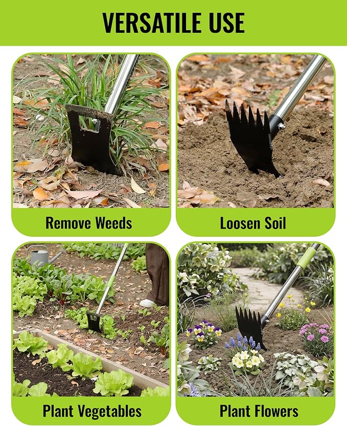 WORKPRO Weed Puller Tool with Long Handle – 2-in-1 Garden Hoe & Weed Rake, 29"-56" Adjustable Manual Weeding Tool, Uprooting Weed Remover Gardening Weeder Tools for Yard, Lawn, Patio and Garden