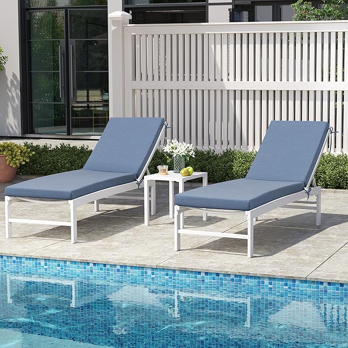 Crestlive Products Sunbrella Chaise Lounge Cushions Outdoor, Fade Resistant Water Resistant Lounge Chair Cushion, 72''L x 21''W, Denim Blue