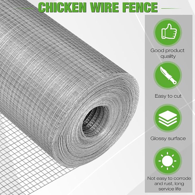 Tatuo Hardware Cloth 1/2 Inch 72in x 100ft Hot Dip Galvanized After Welded Cage Mesh Rolls 21 Gauge Metal Chicken Wire Roll Wire Fencing Poultry Netting for Raised Garden Rodent Animals