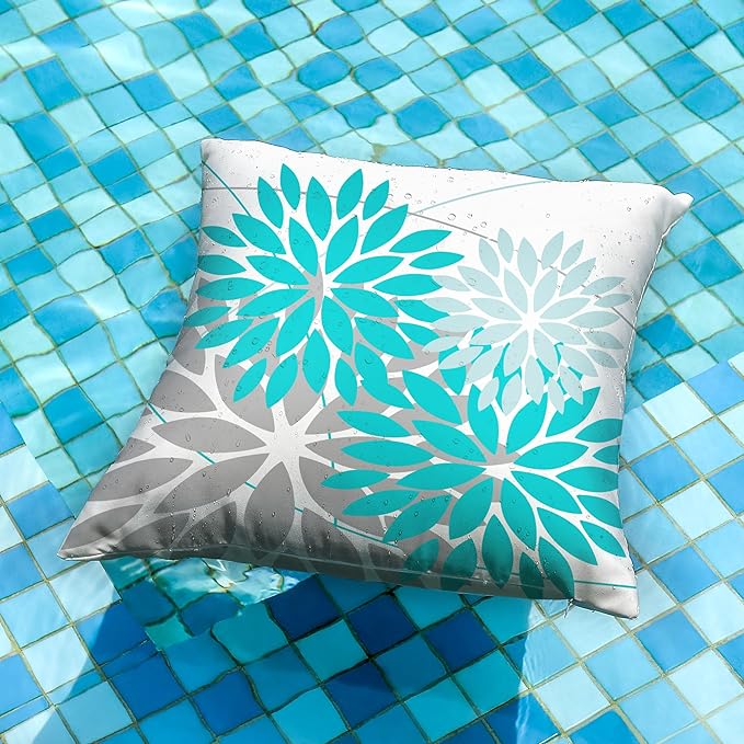 DFXSZ Outdoor Throw Pillow Covers 18x18 Inch Set of 2 Waterproof Spring Summer Geometric Elegant Aqua Blue Outdoor Pillow Covers for Patio Funiture Garden Couch 168C18