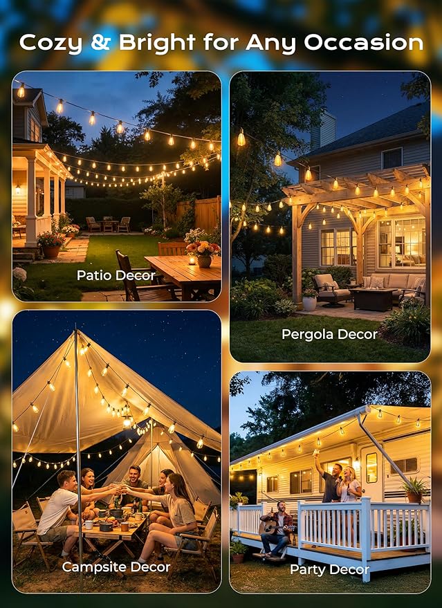 Brightown 100FT Solar String Lights Outdoor Waterproof, Patio Lights with Remote and 31+2 LED Shatterproof Bulbs, Dimmable & Timable, 3 Light Modes, Solar Lights Outdoor for Yard Camping Party Outside