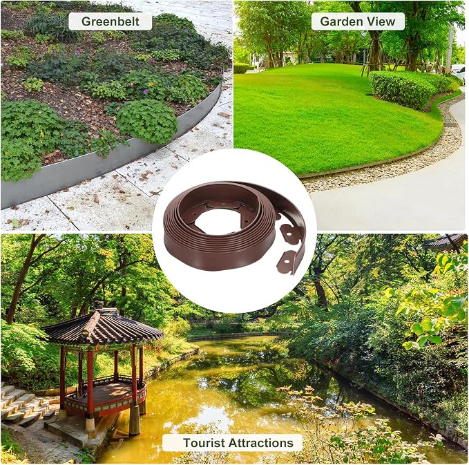 uxcell Landscape Edging, 1Pcs 20FT x 2" - Garden Edging Kit with 18 Stakes, Landscape Edging Border for Garden Lawn Flower Bed Yard Grass (Brown)