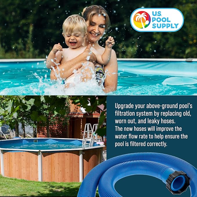 U.S. Pool Supply Above Ground Pool Hose Replacement 1.5" Diameter x 59" Long, Pack of 2, Blue - Compatible with Intex 29060E, Pool Filter Pump Hoses, Sand Filters, Saltwater Systems 1,500 to 2,500 GPH