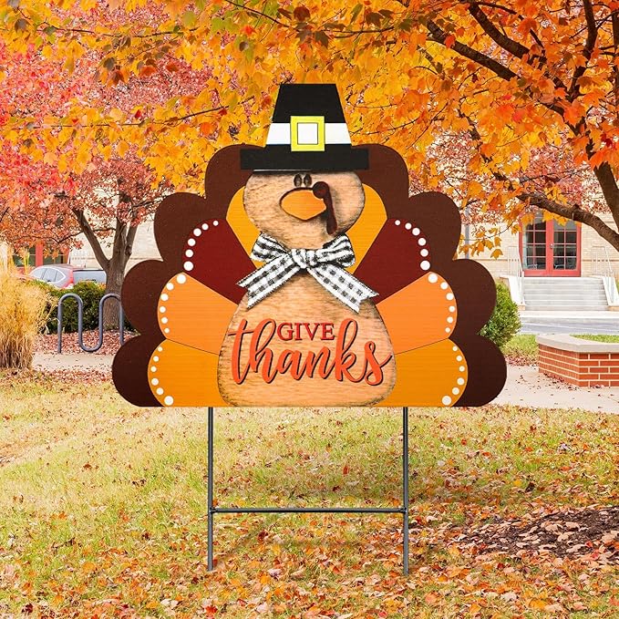 Weysat Thanksgiving Yard Sign 14.96 Inch Turkey Metal Decoration Outdoor Fall Decoration for Home Outdoor Gobble Turkey Yard Decor with Stakes Waterproof for Home Garden Patio Lawn Party Walkway Decor