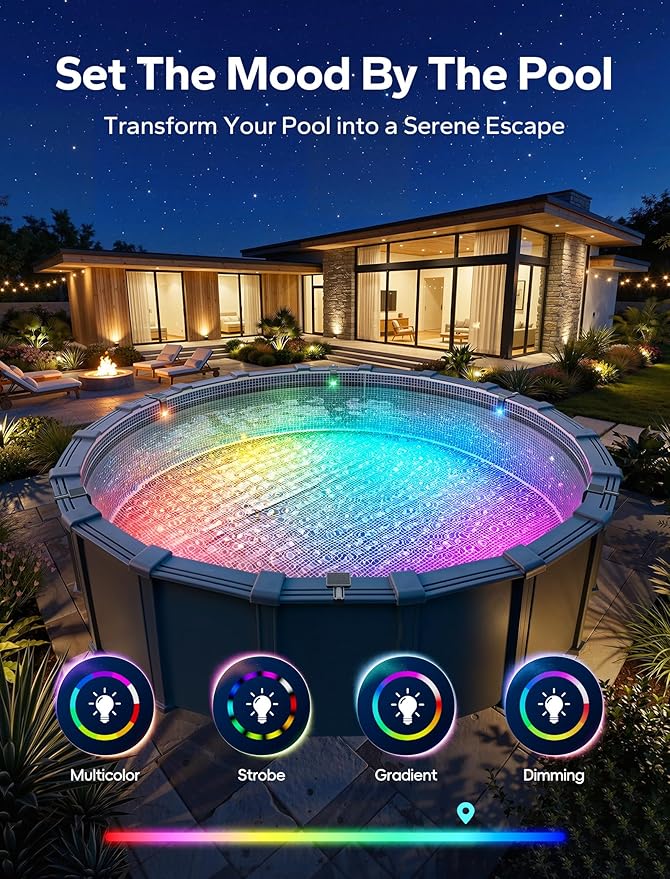 Solar Pool Lights for Inground & Above Ground Pool, 10-Color 4-Mode LED Pool Lights, Underwater Swimming Pool Lights with Timer, Submersible Pool Lights with Remote, Waterproof Design (Black, 1 Pack)