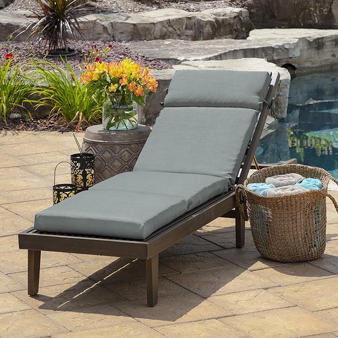 Arden Outdoor Chaise Cushion, 21 in x 72 in, Weather-Proof, Rain-Proof, Fade Resistant Patio Cushion for Chaise Lounger Stone Grey Leala