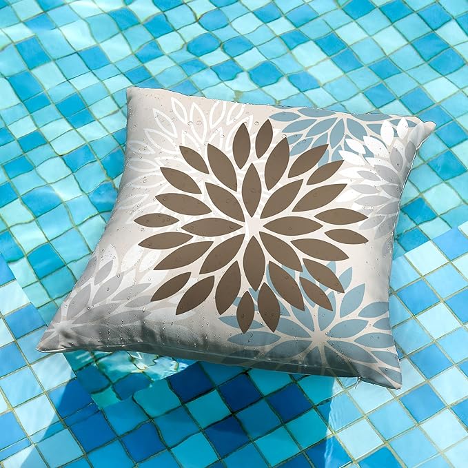 DFXSZ Brown Blue Flower Pillow Covers 20x20 Inch Set of 2 Summer Outdoor Waterproof Decor for Home Patio Funiture Garden Living Room Cushion Cover 002F20