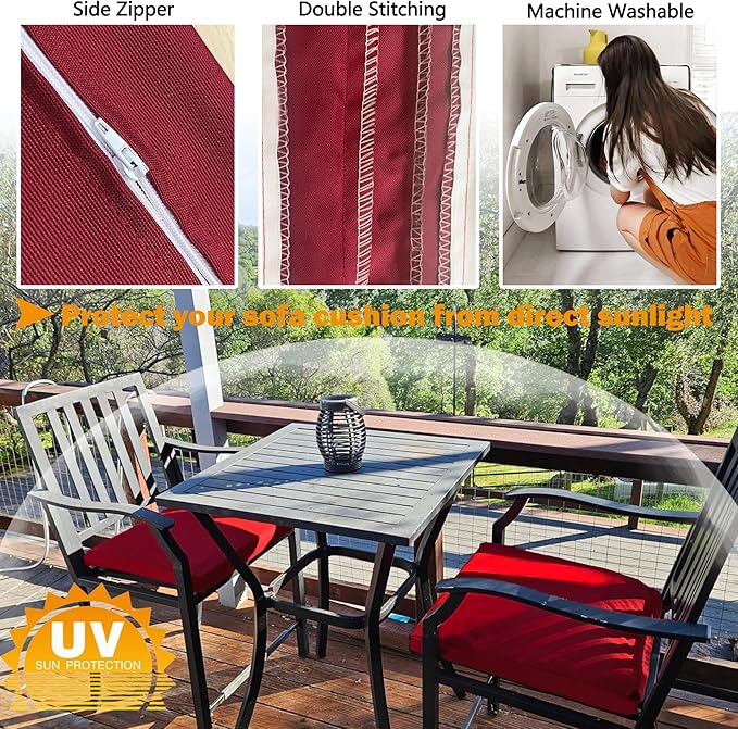 Sqodok Patio Cushion Covers 25x25 Waterproof Outdoor Cushion Covers Replacement 4Pack Patio Cushion Seat Slicovers for Sectional Sofa, Wicker Chair, Burgundy