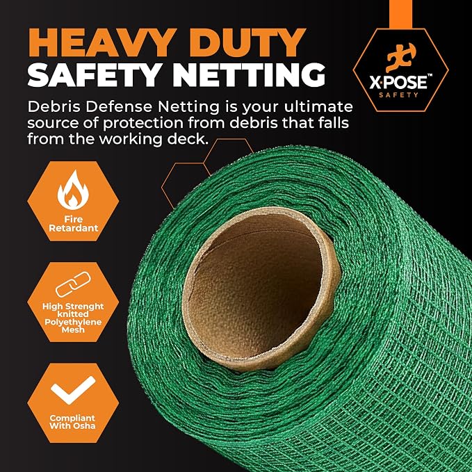 Xpose Safety Construction Safety Netting – 4' x 150', 1/4" Mesh Scaffold Safety Net, Temporary Material Roll, Visibility Fence, Heavy-Duty Fire Retardant, Green (12-Pack)