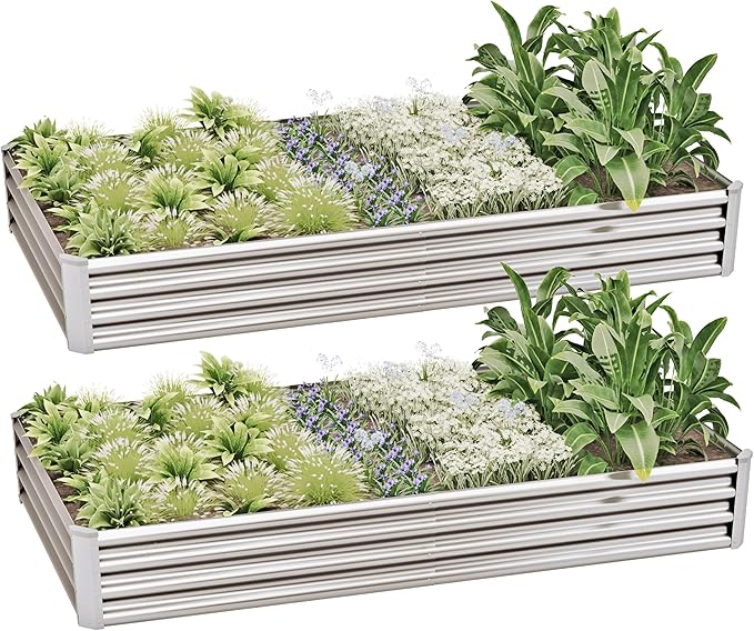 8x4x1ft (2 Pack) Raised Garden Bed Kit, Galvanized Planter Box Outdoor, Metal Raised Garden Beds for Flower,Vegetables, Herb,Silver