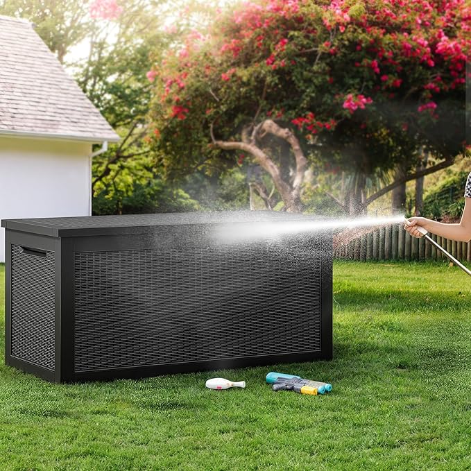 YITAHOME 320 Gallon Outdoor Storage Box, Large Water Resistant Resin Deck Box, Indoor Outdoor Lockable Storage Container for Patio, Garden, Cushions, Tools, Equipment(Black)