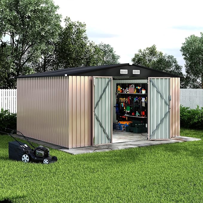 12X10 ft Outdoor Metal Storage Building, Storage Shed with Secure Lockable Door & Air Ventilation System, Premium Metal Tool Shed for Garden, Backyard, Patio, Ideal for Lawn Equipment & Tools