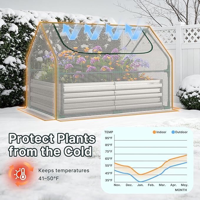 Miory Raised Garden Bed with PE Cover, 4x2.5x1 FT Galvanized Planter Box Outdoor with Mini Greenhouse, 2 Zippered Windows for Vegetables, Flowers, Includes Plant Labels & Gloves