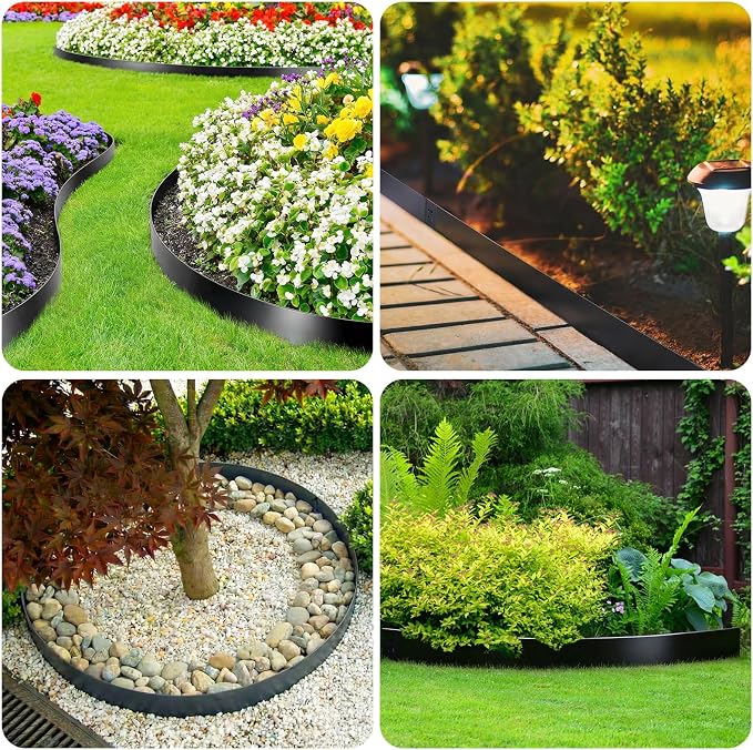 Steel Landscape Edging 6 Pack 8" H x 40" L, Heavy Duty Flexible Galvanized Metal Garden Border Strips, No Dig Lawn Edge with 6 Anchoring Pins, for Flower Bed, Yard, Pathway Divider(20 FT Total)