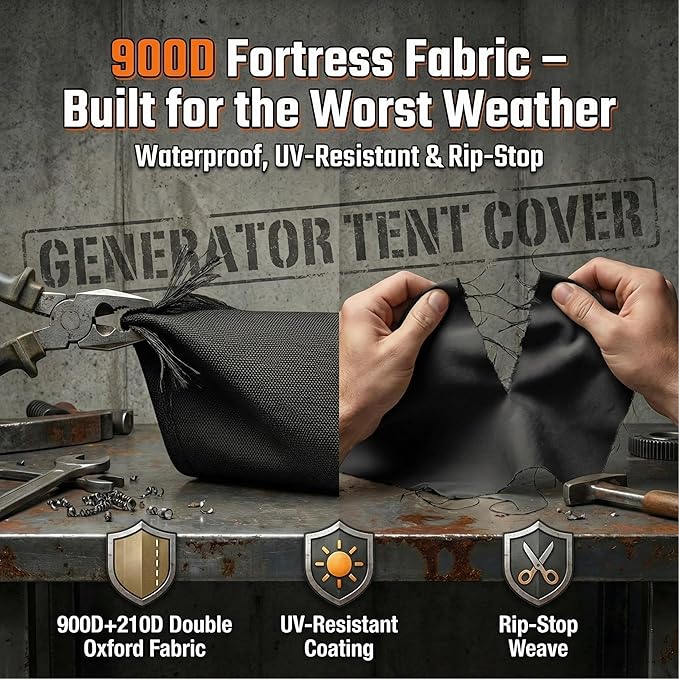 Generator Cover, Generator Covers While Running, 38 "L x 28" W x 27 "H Heavy Duty Waterproof Generator Cover for Outside, 900D+210 Double Layer Production, for 12000W+ Frame Type Generators,Black
