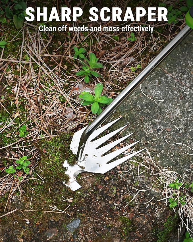 WORKPRO 15-Inch Weed Puller Tool, 6-Tine Heavy Duty Deep Root Remover for Dandelion, Stainless Steel Hand Weeder with Ergonomic Soft Grip, Ideal for Lawn, Garden, and Yard