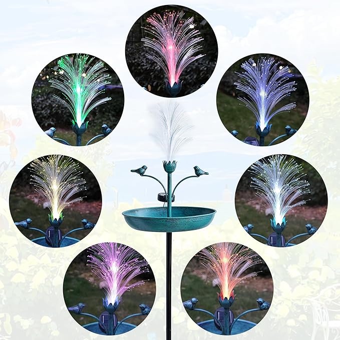 JOYBEE 43In Metal Solar Bird Bathtub with Optical Fiber -Bird Baths Feeder Bowl for Outside, Vintage Freestanding Birdbaths, Bird Baths Outdoor Stake for Garden Patio Yard Lawn Decor (Blue