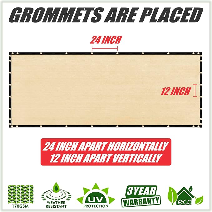 ColourTree Customized Size 6' x 77' Beige Fence Screen Privacy Screen - Commercial Grade 170 GSM - Heavy Duty - 3 Years Warranty - Cable Zip Ties Included