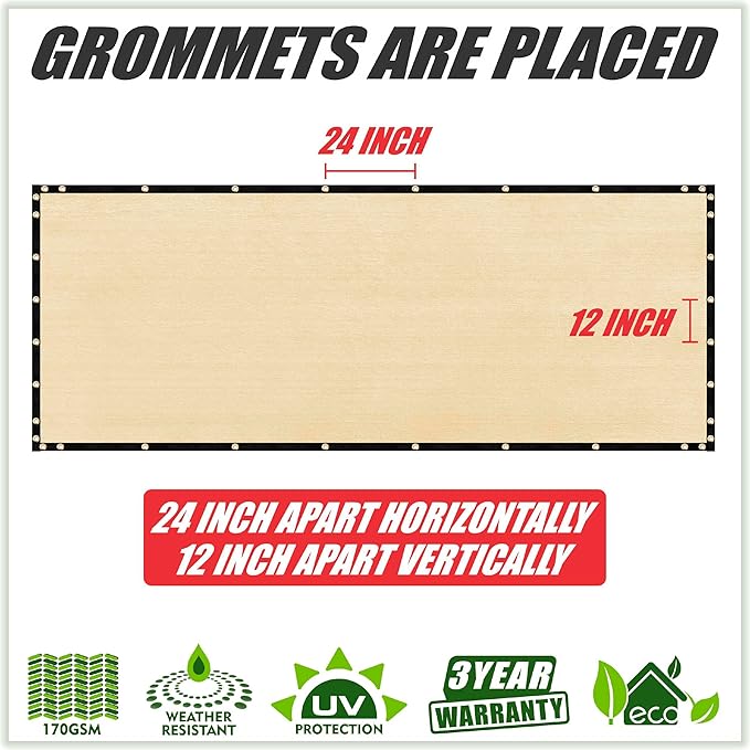 ColourTree Customized Size 6' x 69' Beige Fence Screen Privacy Screen - Commercial Grade 170 GSM - Heavy Duty - 3 Years Warranty - Cable Zip Ties Included