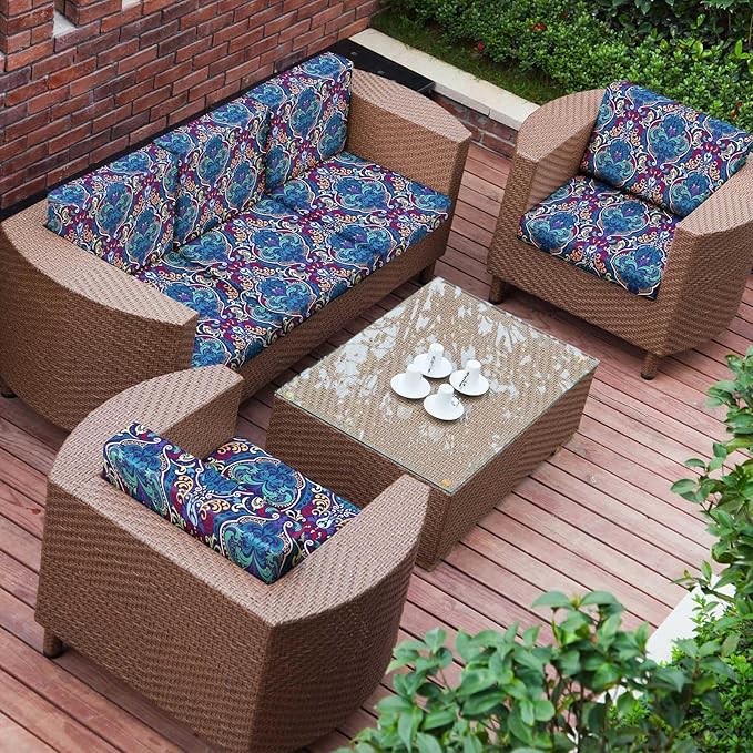 pickyNproud 8Pcs Patio Cushion Covers Stretch Outdoor Couch Cushions Slipcovers Replacement Washable Furniture Protector with Elastic Bottom Sofa Chair Seat Cover, Peacock Blue