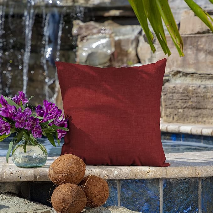 Arden Outdoor Toss Pillow, 2 Pack, 16 x 16, Rain-Proof, Fade Resistant Ruby Red Leala