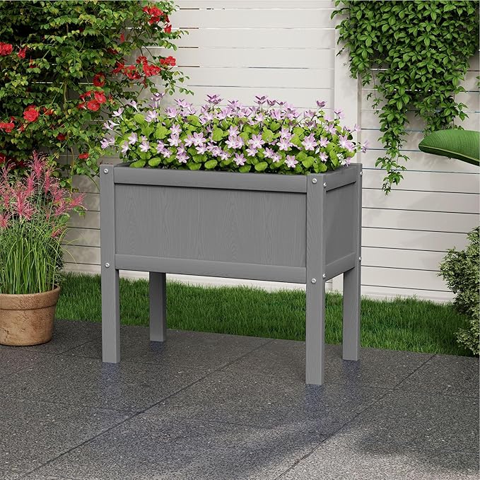 Raised Garden Bed with Drainage Hole Waterproof Small HDPE Elevated Planter Box with Legs Stable and Durable to Plant Herb Vegetable Flower,Patio,Balcony Outdoors/Indoors Gray