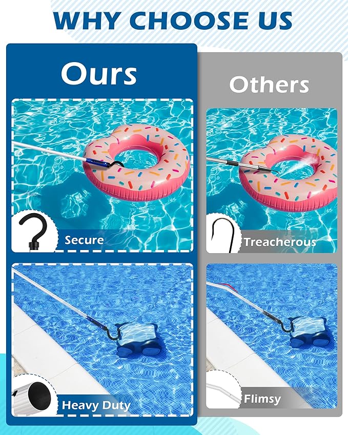 Pool Robot Retrieval Hook - 49.21 Inch Adjustable Stainless Aluminum Pole, Heavy-Duty Detachable Hook for Pool Robot Vacuum Robotic Pool Cleaner Including Cordless/Above Ground/Underwater Cleaners