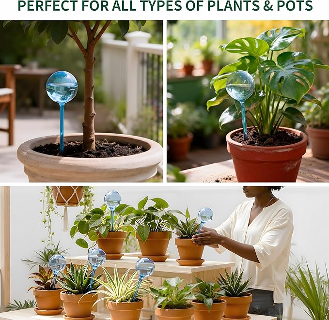 Soilagua 12-Pack Plastic Plant Watering Globes, Premium PVC Shatter-Resistant Plant Waterer, Tapered Opening Self Watering Planter Insert, Automatic Watering Spikes for Daily & Vacation Plants Care