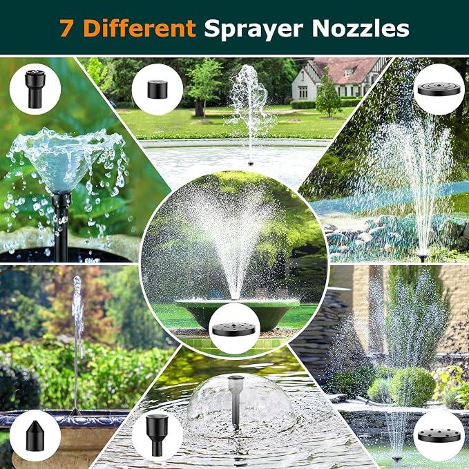 POPOSOAP Solar Fountain Pump, 45W Solar Pond Pump Kit with 340GPH Flow Rate Adjustable, PVC Tubing Solar Powered Water Pump for Outdoor Fountains, Garden, Ponds, Pools, Fish Tank, Backyard P145H