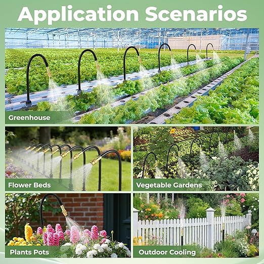 120FT Drip Irrigation System for Garden: Quick Connect PE Tubing Automatic Water Sprinkler Kit Adjustable Misting Part 1/4" Watering Hose for Outdoor Raised Bed Plants Flower Yard Greenhouse