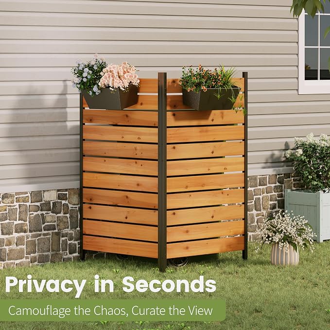 Wood Privacy Screen,No Dig Outdoor Garden Fence,Great for Hiding Trash Cans and Air Conditioner,Decorative Patio Privacy Screen for Backyard,Balcony (Reddish Brown)