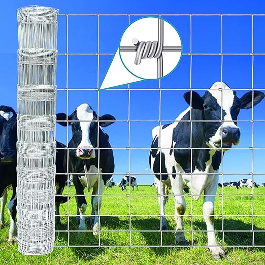 Farm Fence 3ft x 164ft Heavy Zinc Coating Cattle Fence,Galvanized Field Wire Fencing Deer Goat Hog Wire Fencing for Yard Livestock & Animals Protection