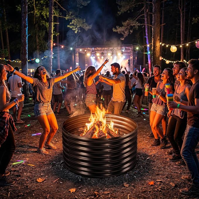 Jotesnew 48 inch Fire Pit Ring, 4x4x2FT Galvanized Fire Ring, Wood Burning Fire Pits Ring, Outdoor Fireplace Height 2FT, Round Camp Fire Ring, Bonfire Pit for Camping, Backyard (4x4x2FT)