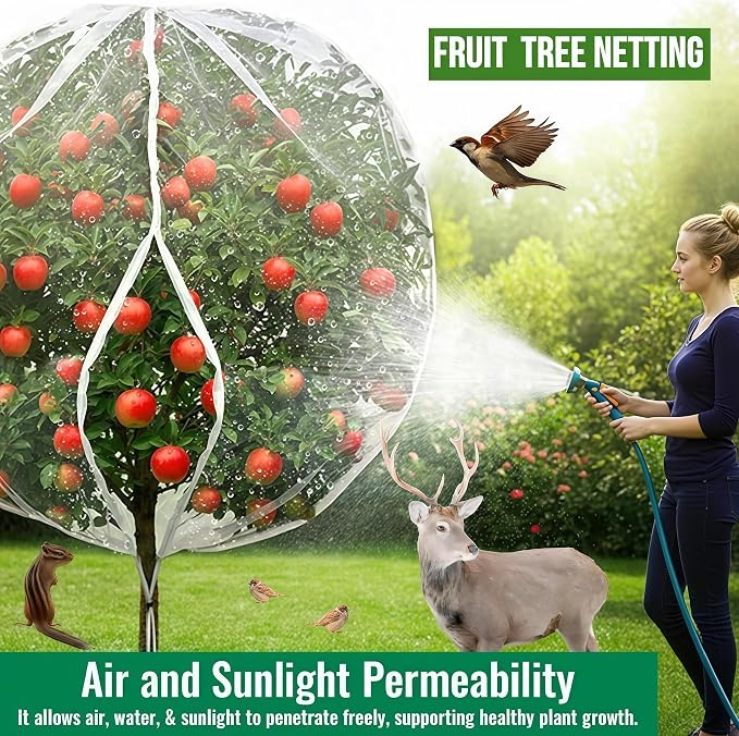 2 Pack 13.2×13.2Ft Extra Large Drawstring & Zipper Fruit Tree Netting Cover - - Reusable Bird Netting for Blueberry Bushes, Anti-Cicada/Deer/Squirrel Large Plant Protection Net