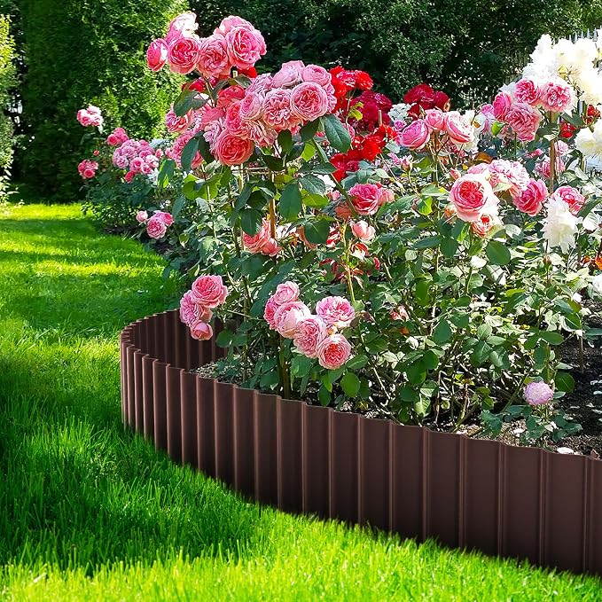 LAVEVE Corrugated Metal Garden Edging 8" x 20ft, Landscape Edging Border for Lawn, Flower Bed, Garden Fence, Paver Edging (Brown)