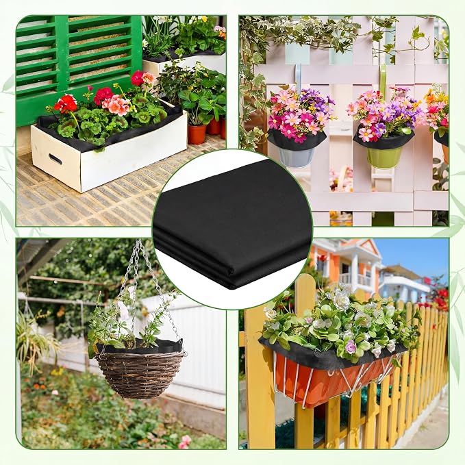 Breling 63 x 300 Inch Raised Garden Bed Liner Non Woven Plant Felt Liner Roll Easy to Cut for Flower Basket Window Box Large Veg Trough, Black