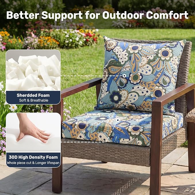 UNIKOME Outdoor Seat Cushions 24 X 24 Inch - Water-Resistant & Fade Resistant, Removable Cover Patio Furniture Cushions for Chair, Sofa, Couch, Wicker, Sun Flower
