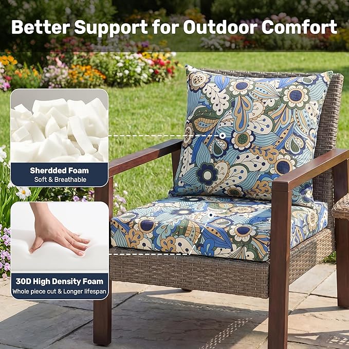 UNIKOME Outdoor Seat Cushions 22 X 22 Inch - Water-Resistant & Fade Resistant, Removable Cover Patio Furniture Cushions for Chair, Sofa, Couch, Wicker, Sun Flower