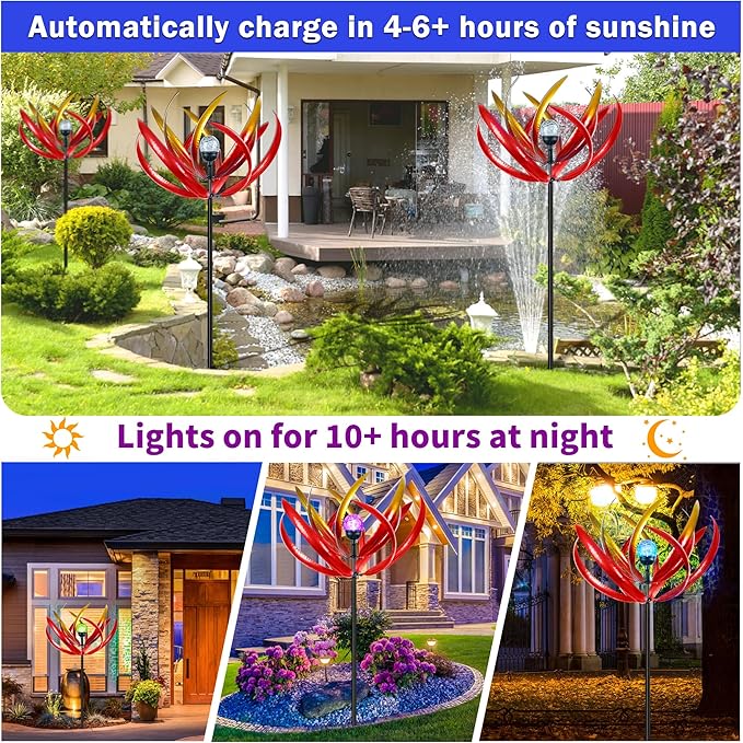 Wind Spinners Outdoor for Yard and Garden - Wind Sculptures & Spinners - 70 Inch Wind Spinner with Solar Powered Multi-Color Glass Ball Light for Yard Garden Backyard Lawn Decorations