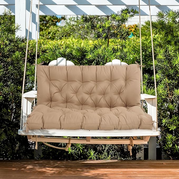 Waterproof Porch Swing Cushions 60 Inch,2 3-Seater Replacement for Outdoor Furniture with Backrest and Straps, Thick 4" Swing Seat Bench Cushion for Loveseat Glider Bench Patio Lawn Backyard