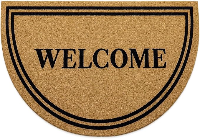 OLANLY Half Circle Front Door Mat, Low Profile Doormat, Stain and Fade Resistant, Easy to Clean, for Indoor and Outdoor Entrances, Patio Porch or Entryway, Brown (35x23 Inch, Welcome)