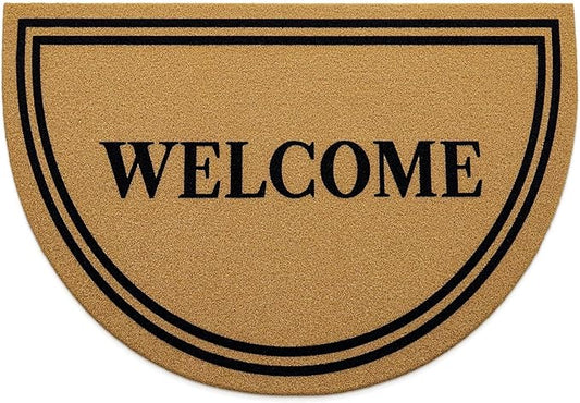 OLANLY Half Circle Front Door Mat, Low Profile Doormat, Stain and Fade Resistant, Easy to Clean, for Indoor and Outdoor Entrances, Patio Porch or Entryway, Brown (35x23 Inch, Welcome)