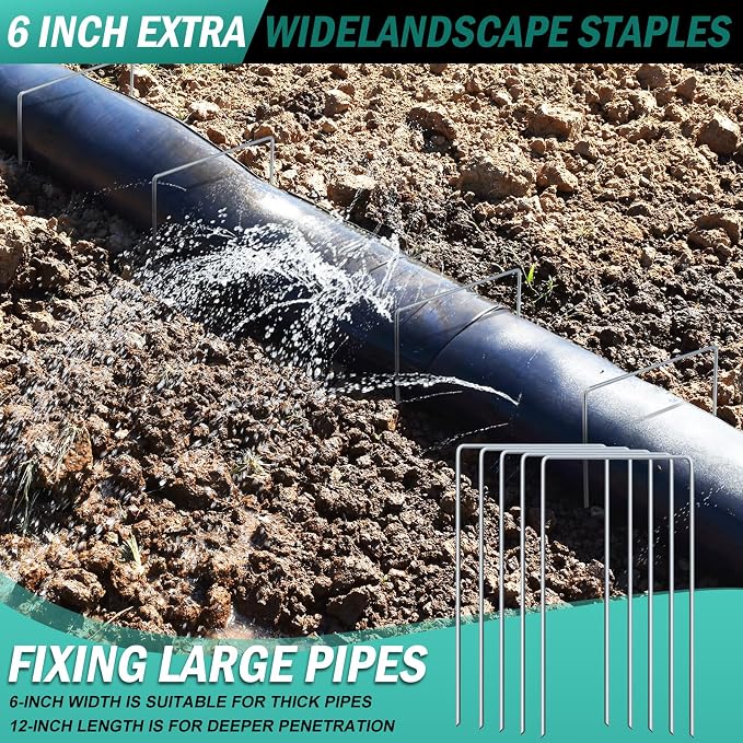 Wonderjune 30 Pack Heavy Duty Wide Landscape Staples, 7 Gauge Galvanized Steel Turf Stakes Garden Stakes Bulk, U Type Anchor for Grass, Securing Weed Barrier Fabric, Pipes, Sod (12"x6")