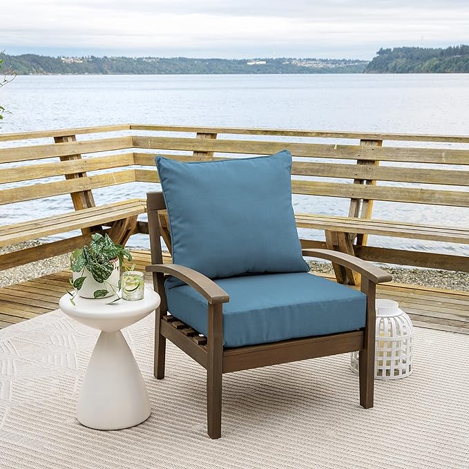 Arden Outdoor Foam Deep Seat Cushion Set (4-Pack), 24x24, Premium High-Density Foam, Never Flattens, Weather-Proof for Patio Chair Sofa Couch, French Blue Texture