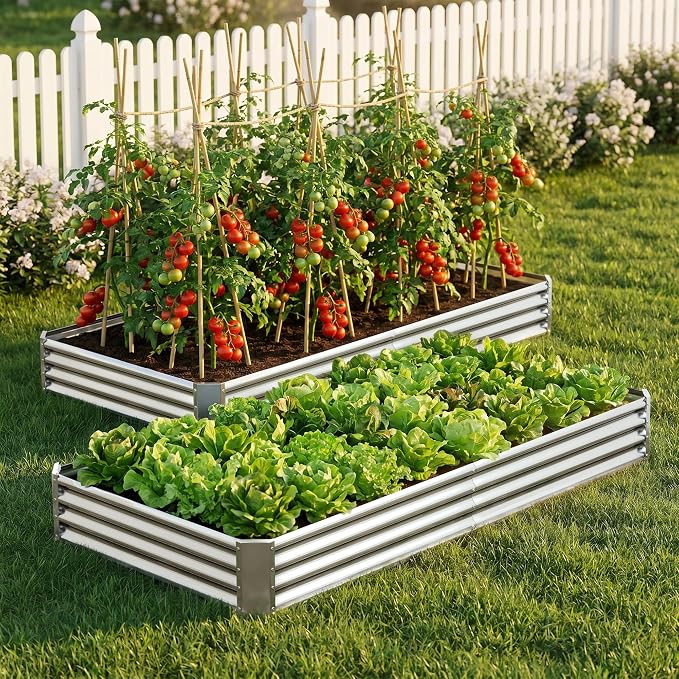 8x4x1ft(2 Pack) Galvanized Raised Garden Bed,Outdoor Planter Box Metal Patio Kit Planting Bed for Vegetables,Flowers, Silver